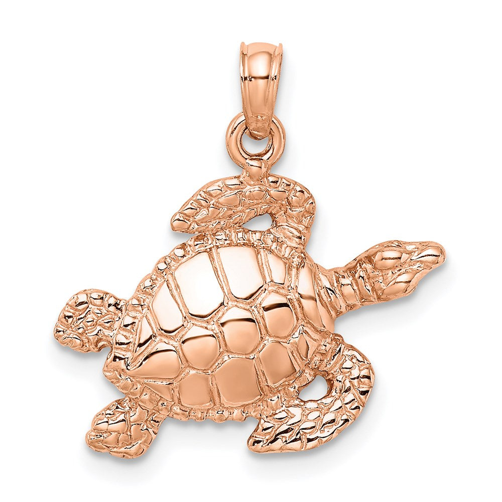 14k Rose Gold 19.8 mm Textured Sea Turtle Charm (2.11 grams)