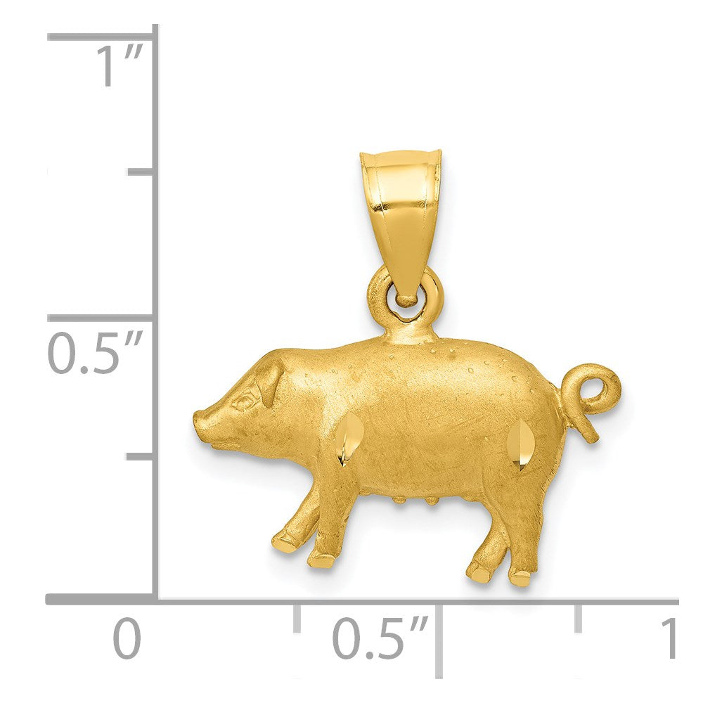 14k Yellow Gold 19 mm Diamond-cut Pig Pendant (1.72 grams)