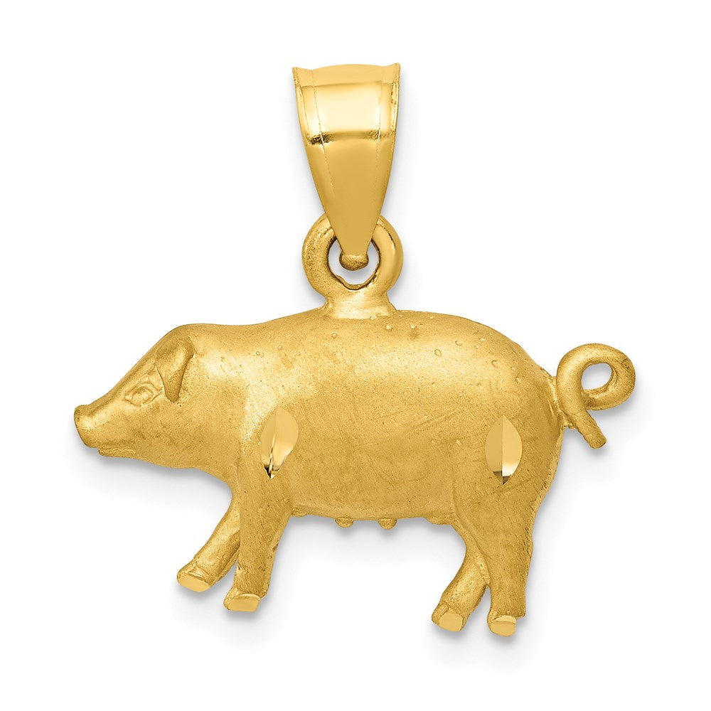 14k Yellow Gold 19 mm Diamond-cut Pig Pendant (1.72 grams)