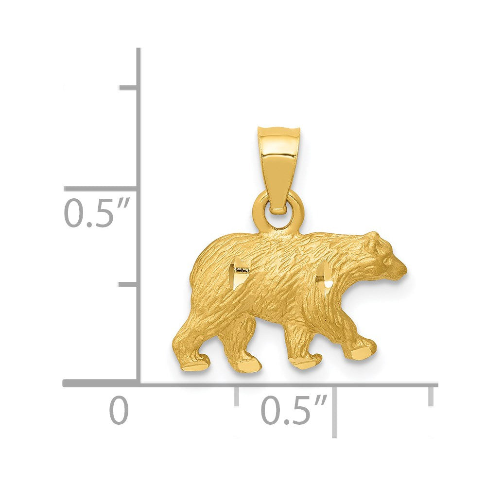 14k Yellow Gold 10.5 mm Diamond-cut Bear Pendant (1.3 grams)