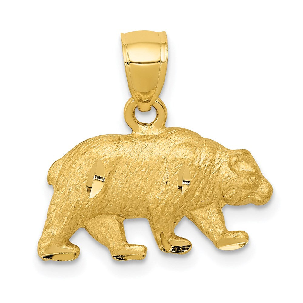 14k Yellow Gold 19 mm Diamond-cut Bear Pendant