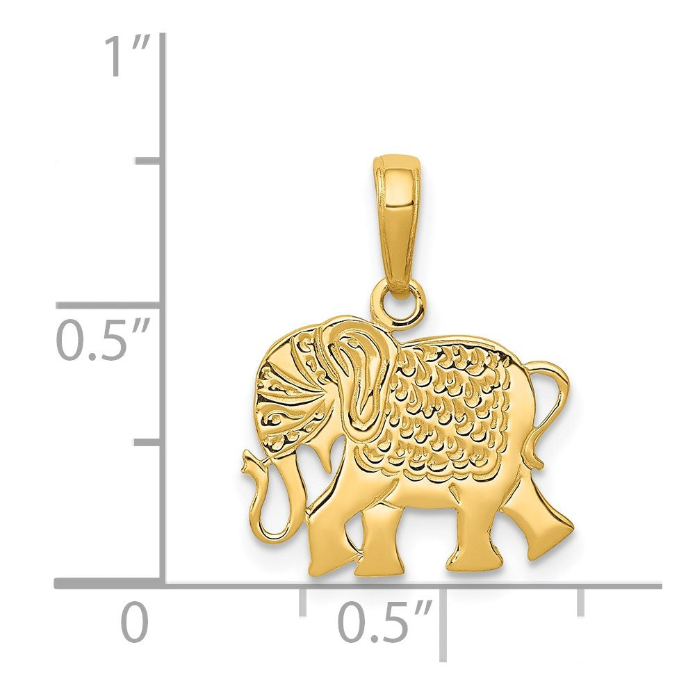 14k Yellow Gold 16 mm Textured Elephant Pendant (1.1 grams)