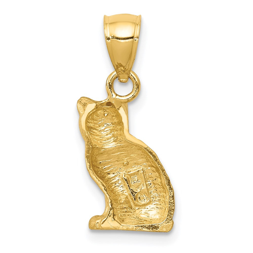 14k Yellow Gold 10 mm Diamond-cut Cat Pendant (1.43 grams)