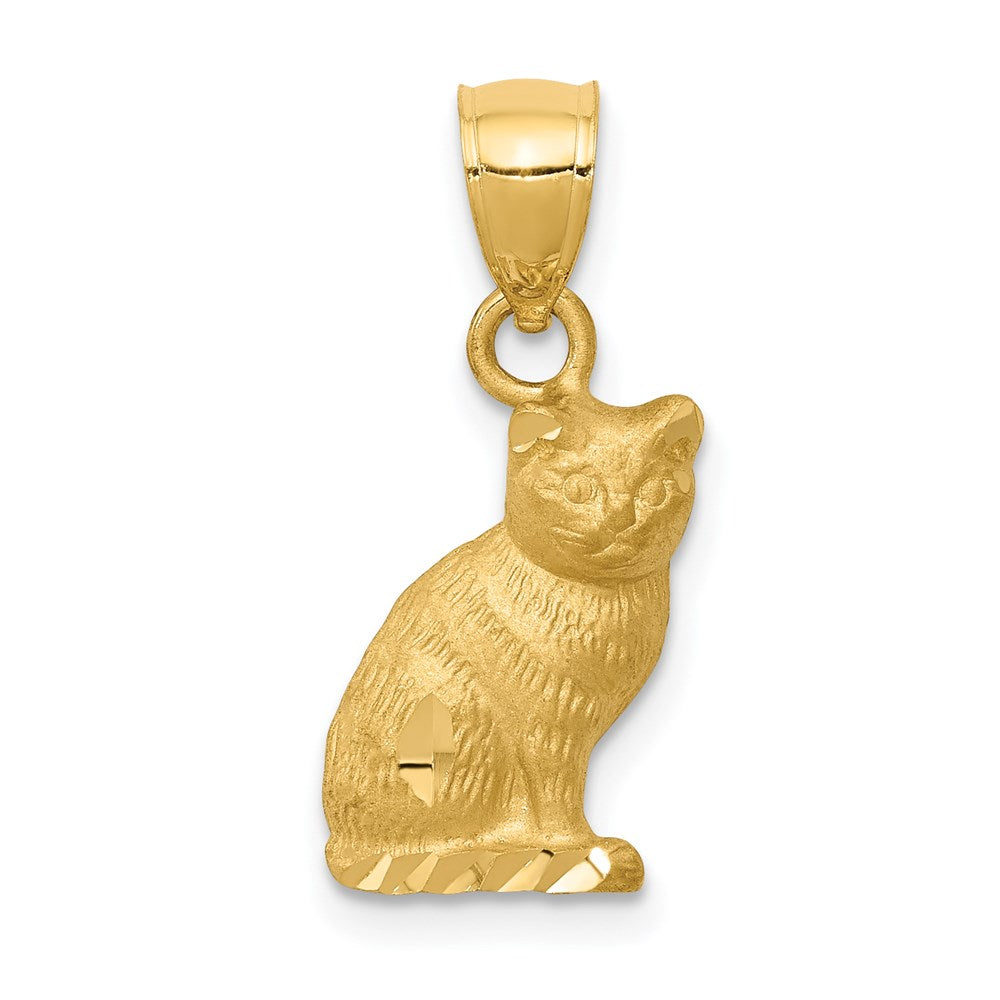 14k Yellow Gold 10 mm Diamond-cut Cat Pendant (1.43 grams)