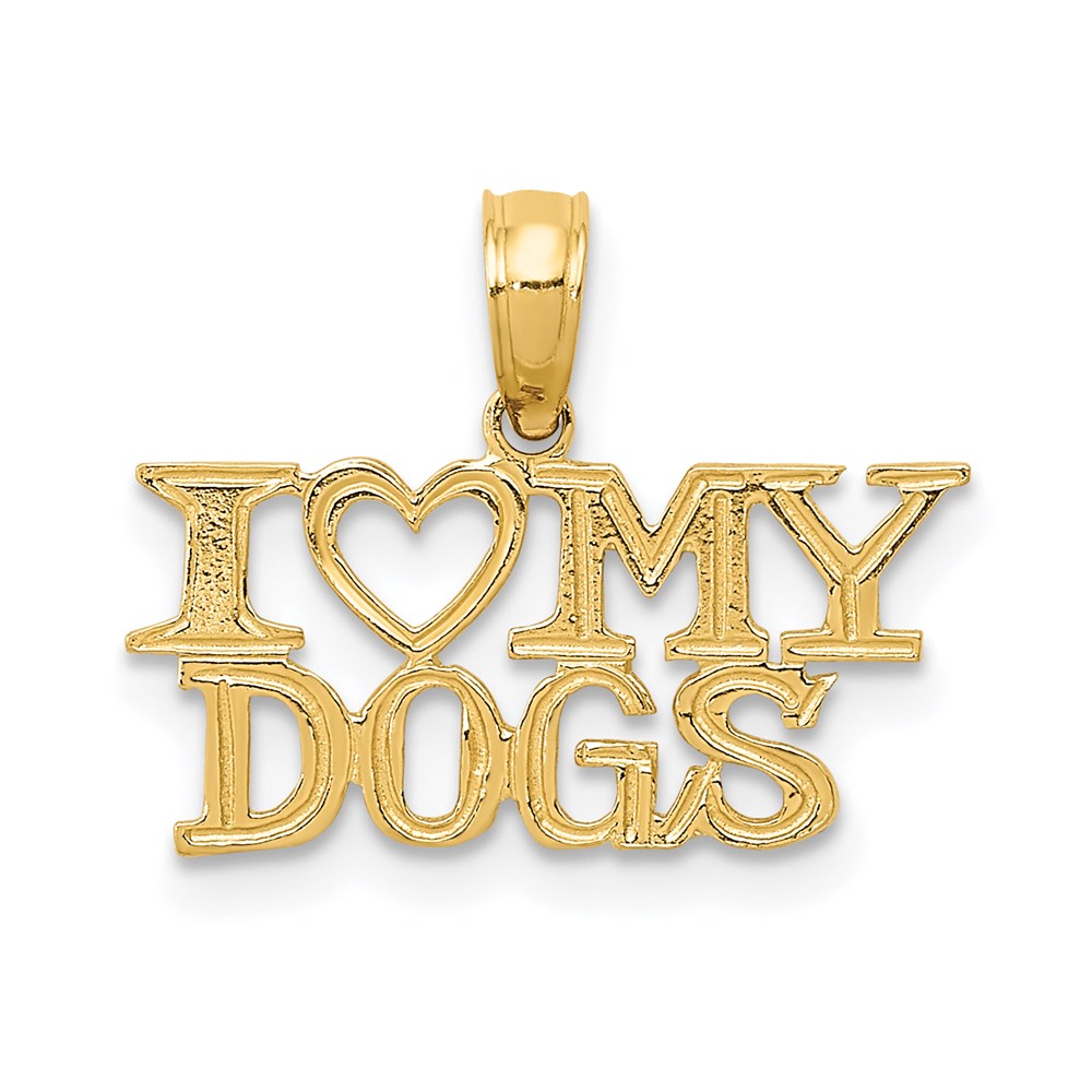 14k Yellow Gold 18 mm I HEART MY DOGS Pendant