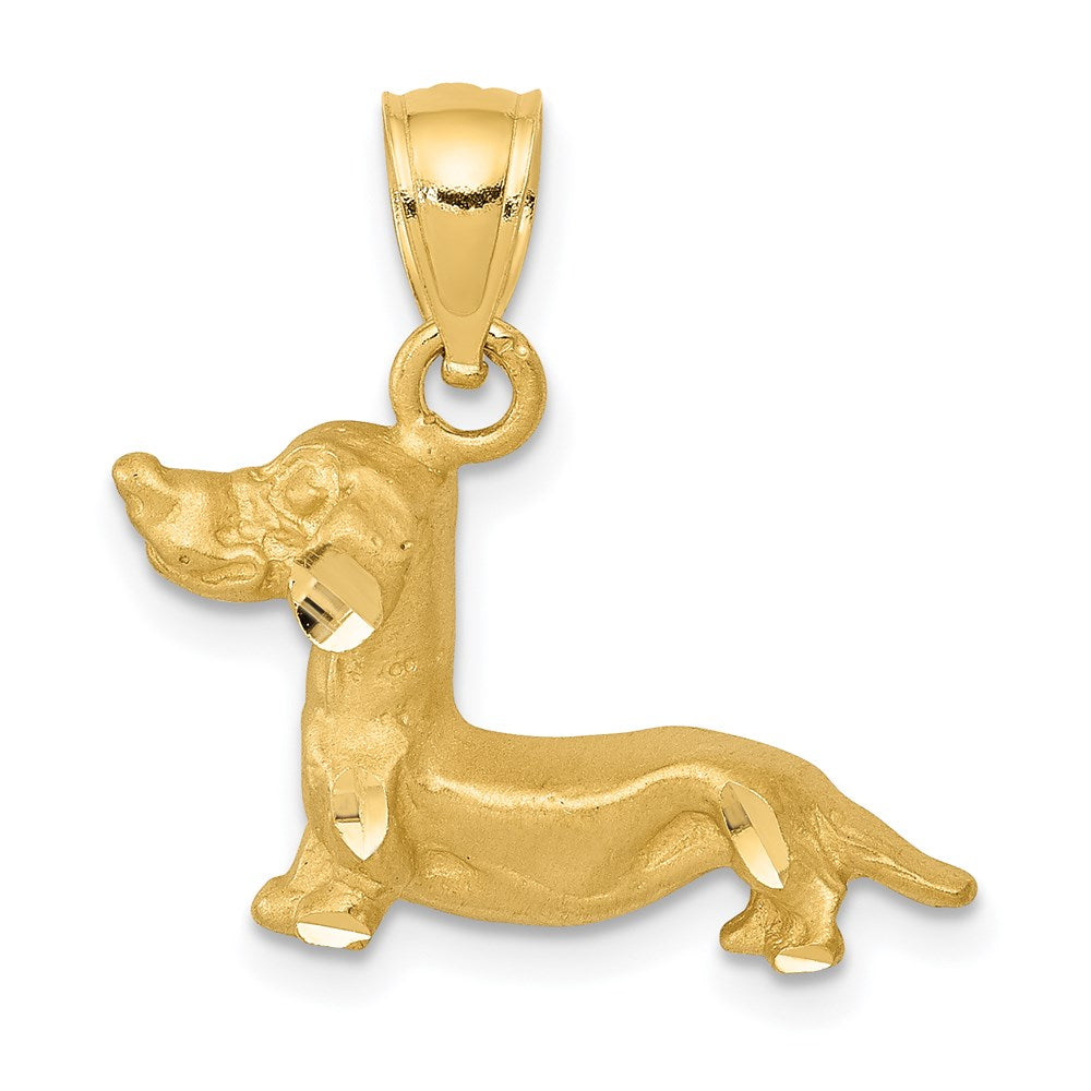 14k Yellow Gold 20 mm Diamond-cut Dachshund Pendant (1.69 grams)