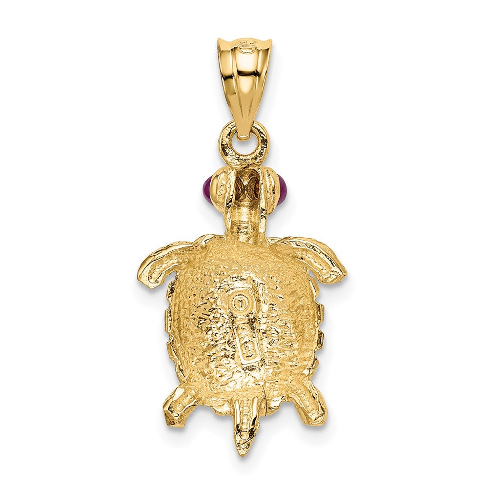 14k Yellow Gold 14 mm Turtle with Ruby Eyes Pendant (2.14 grams)