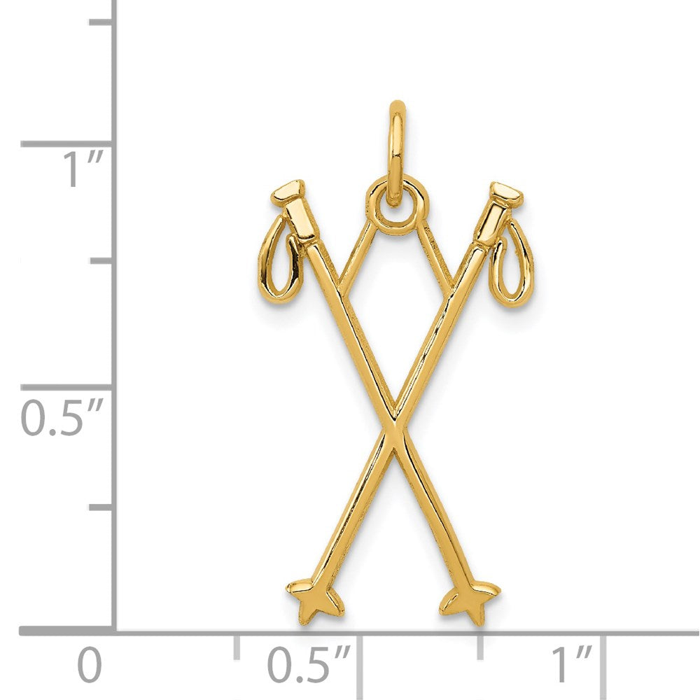 14k Yellow Gold 14 mm Ski Poles Charm (0.64 grams)