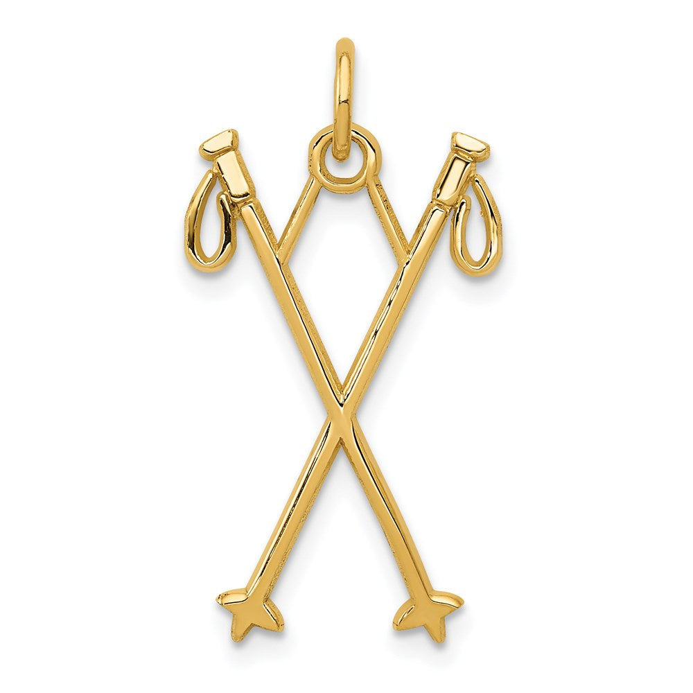 14k Yellow Gold 14 mm Ski Poles Charm (0.64 grams)