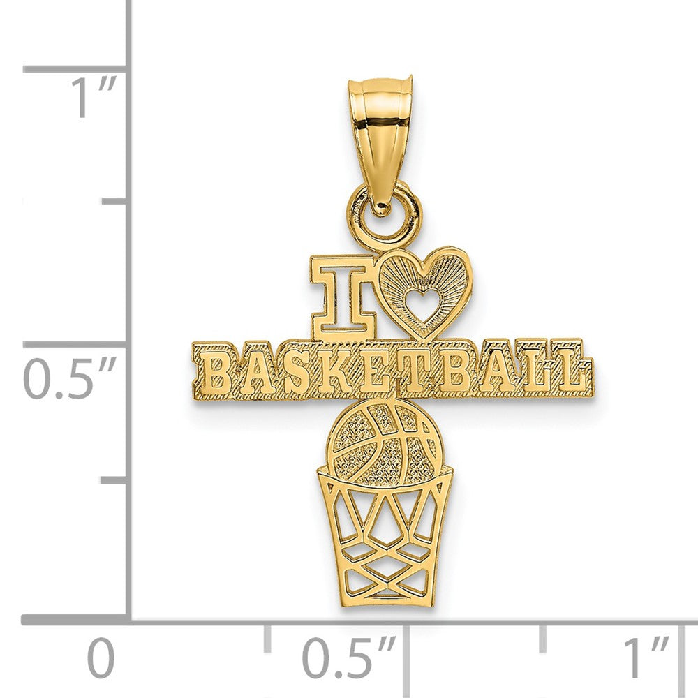 14k Yellow Gold 17.3 mm I HEART BASKETBALL Charm (0.83 grams)