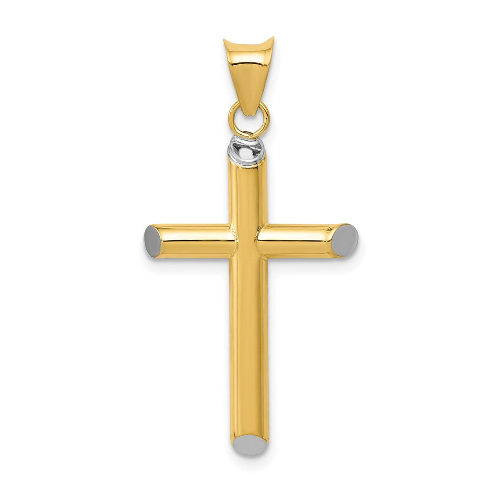 14k Yellow & Rhodium 16 mm  3-D Hollow Cross Pendant (1.09 grams)