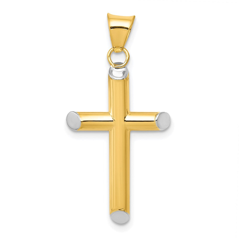 14k Yellow & Rhodium 17 mm  3-D Hollow Cross Pendant (0.98 grams)