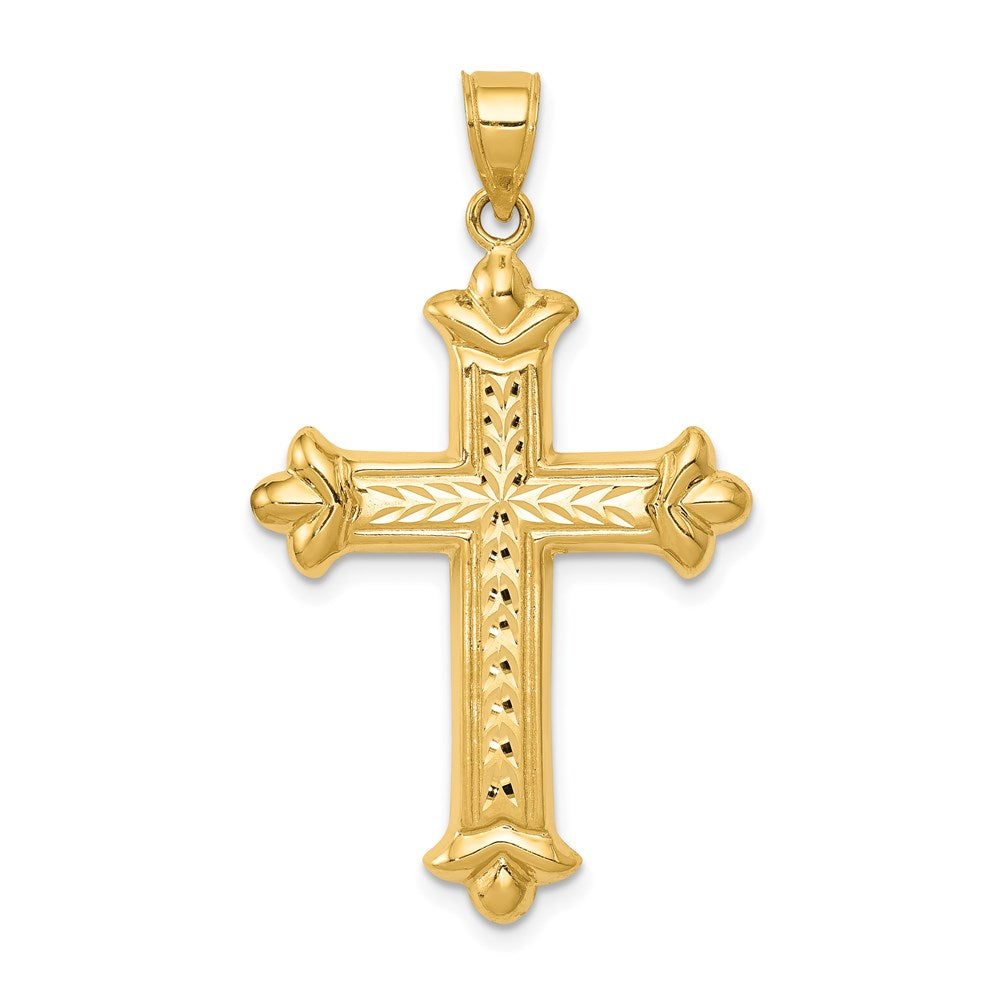 14k Yellow Gold 23 mm Reversible Diamond-cut Cross Pendant