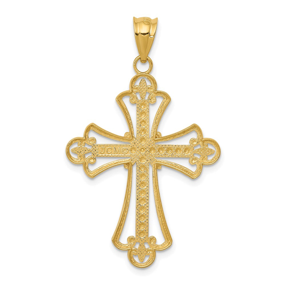 14k Yellow & Rhodium 22 mm  Budded Cross Pendant (1.6 grams)
