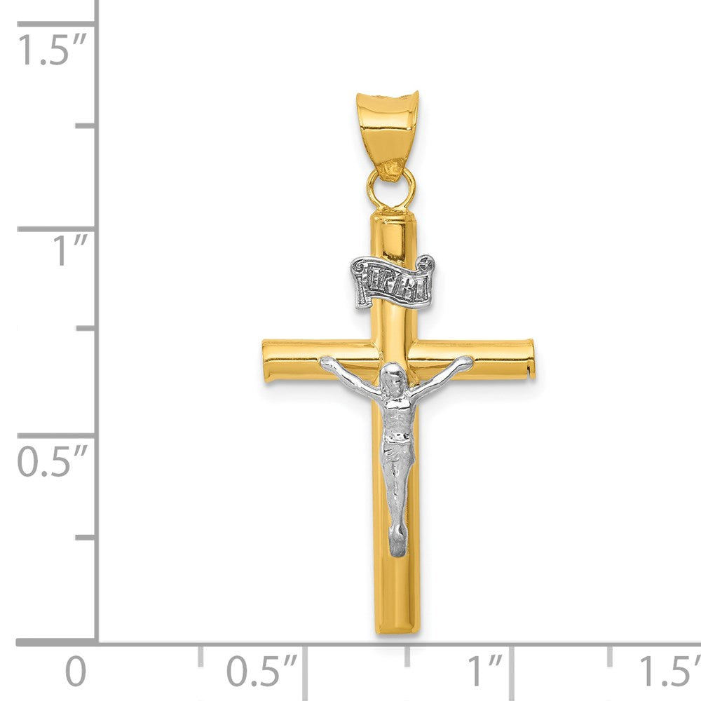 14k Two-tone 18 mm INRI Crucifix Pendant (1.35 grams)