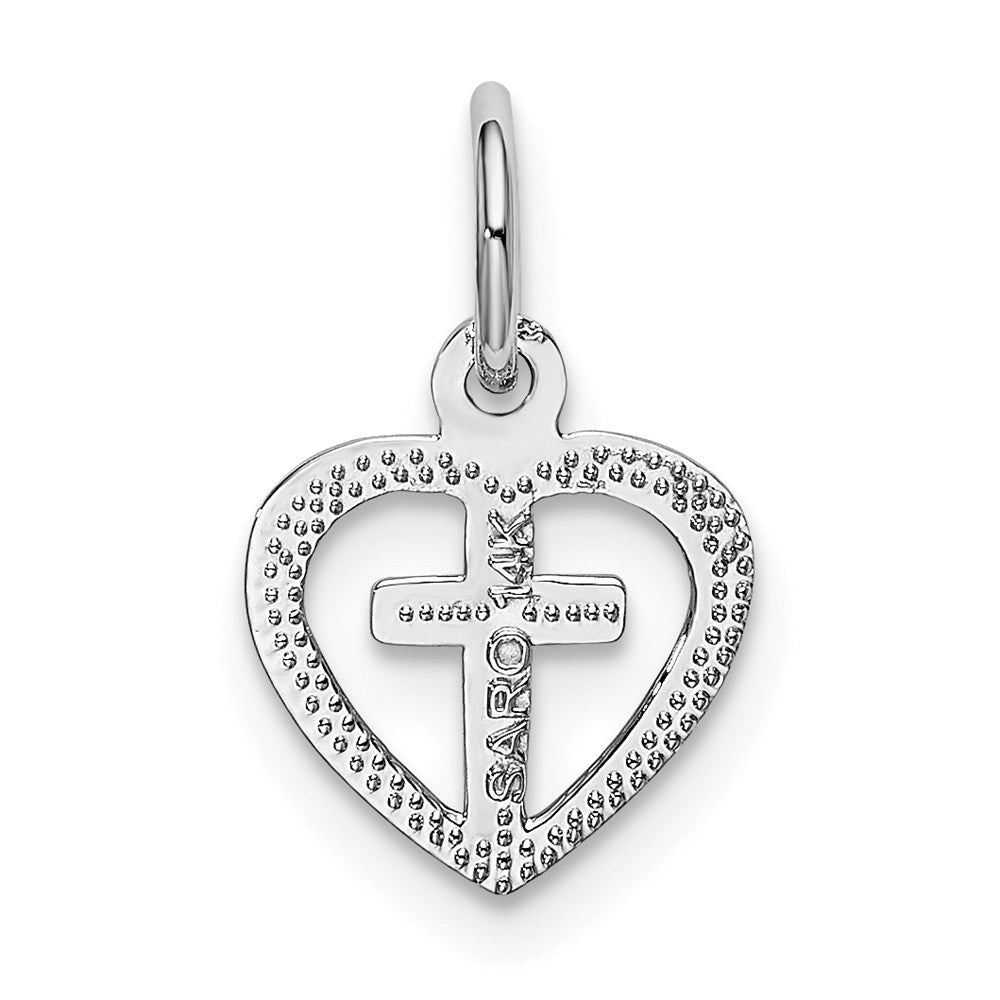 14k White Gold 10 mm Cross in Heart Charm (0.53 grams)