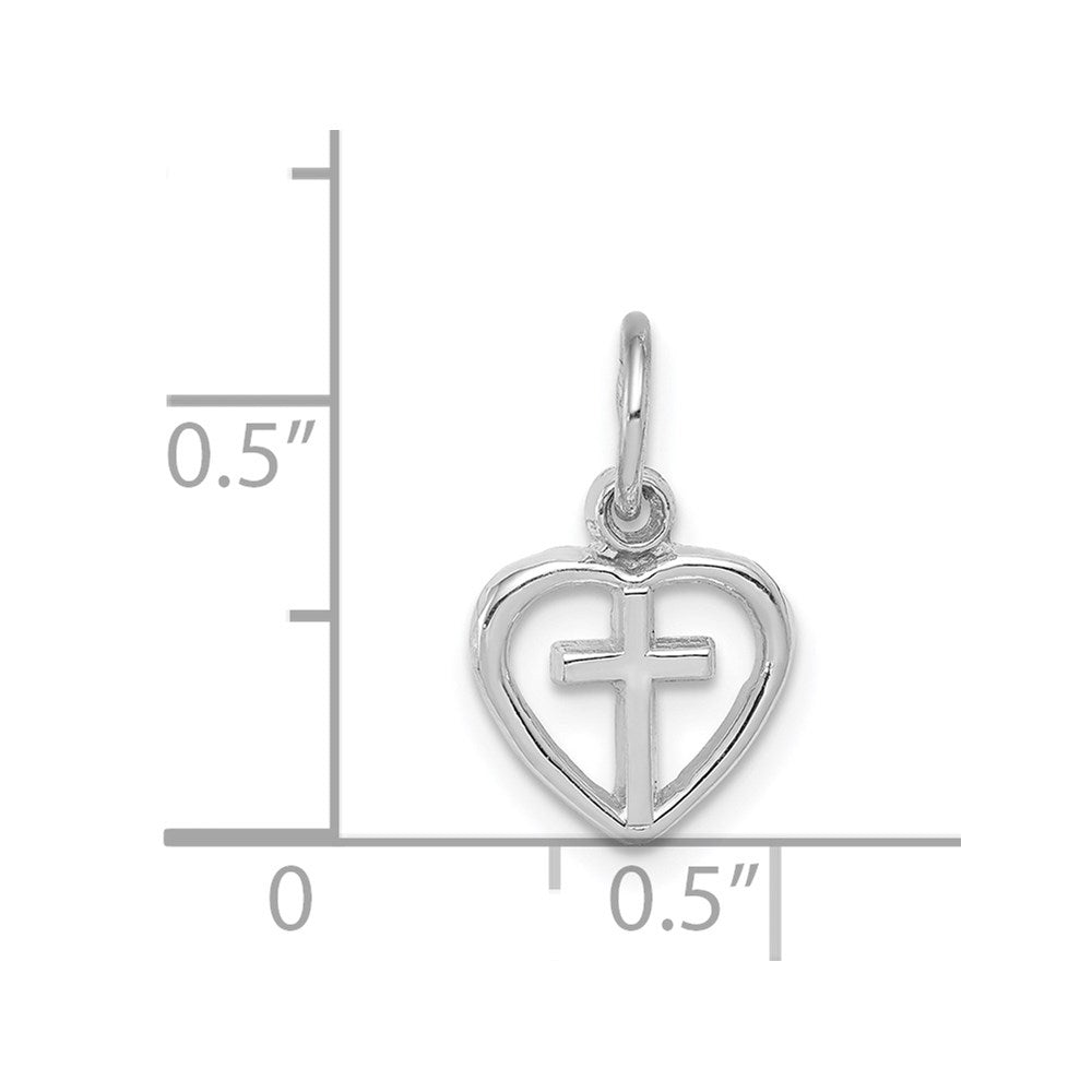 14k White Gold 10 mm Cross in Heart Charm (0.53 grams)