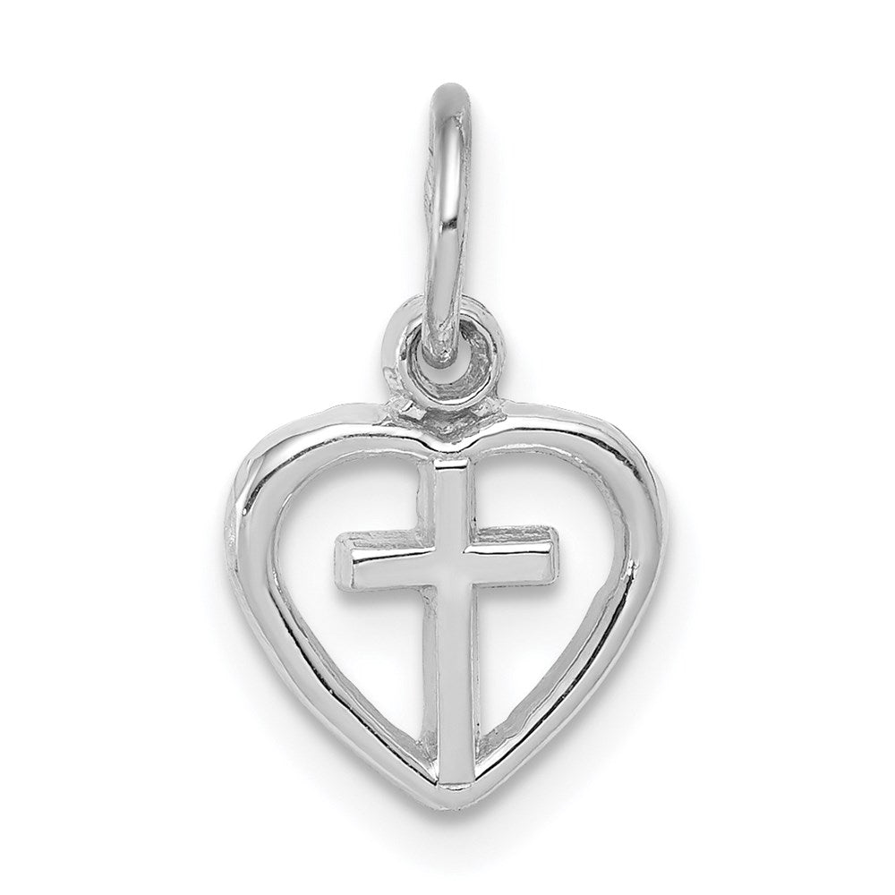 14k White Gold 10 mm Cross in Heart Charm (0.53 grams)