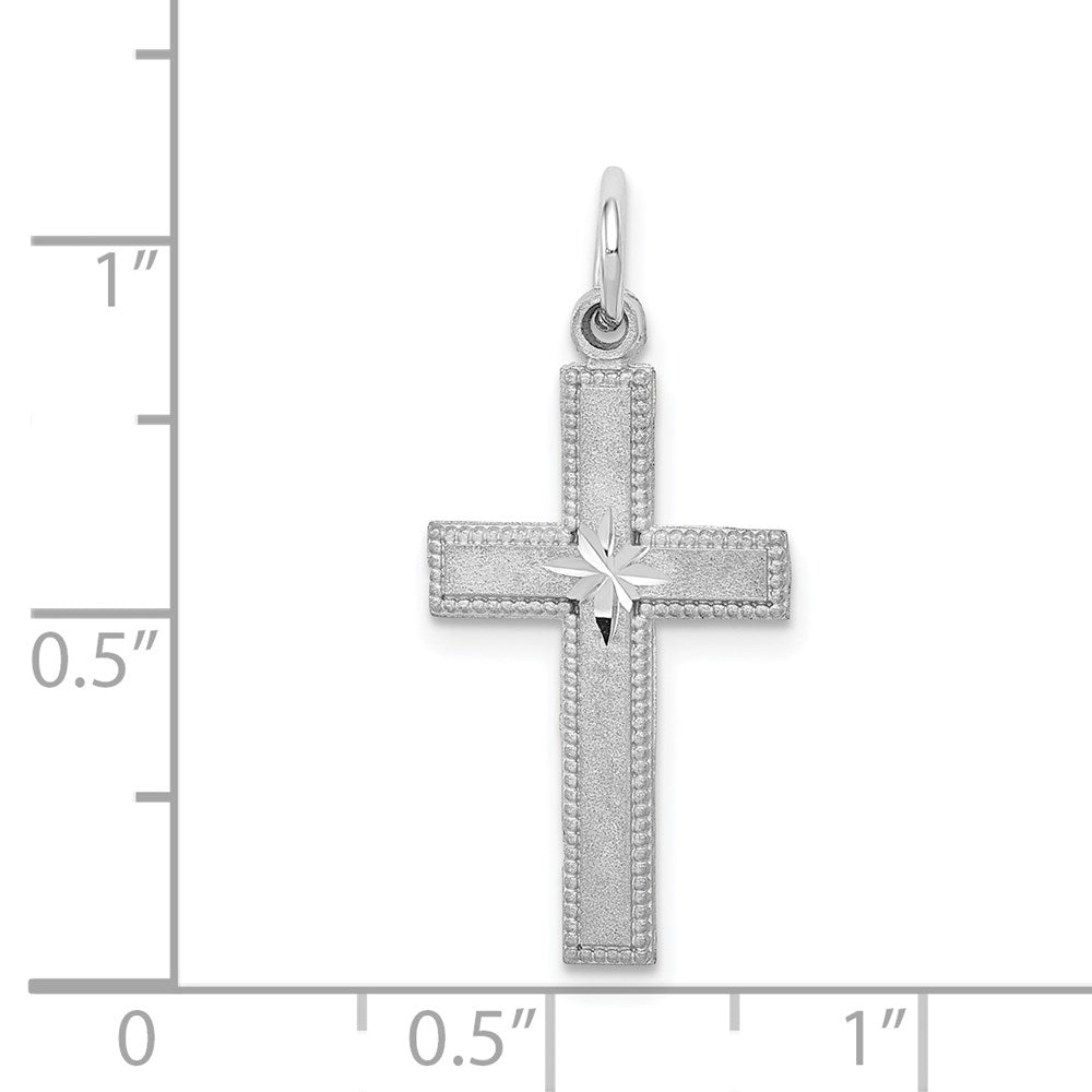 14k White Gold 12 mm Diamond-cut Cross Pendant (0.96 grams)