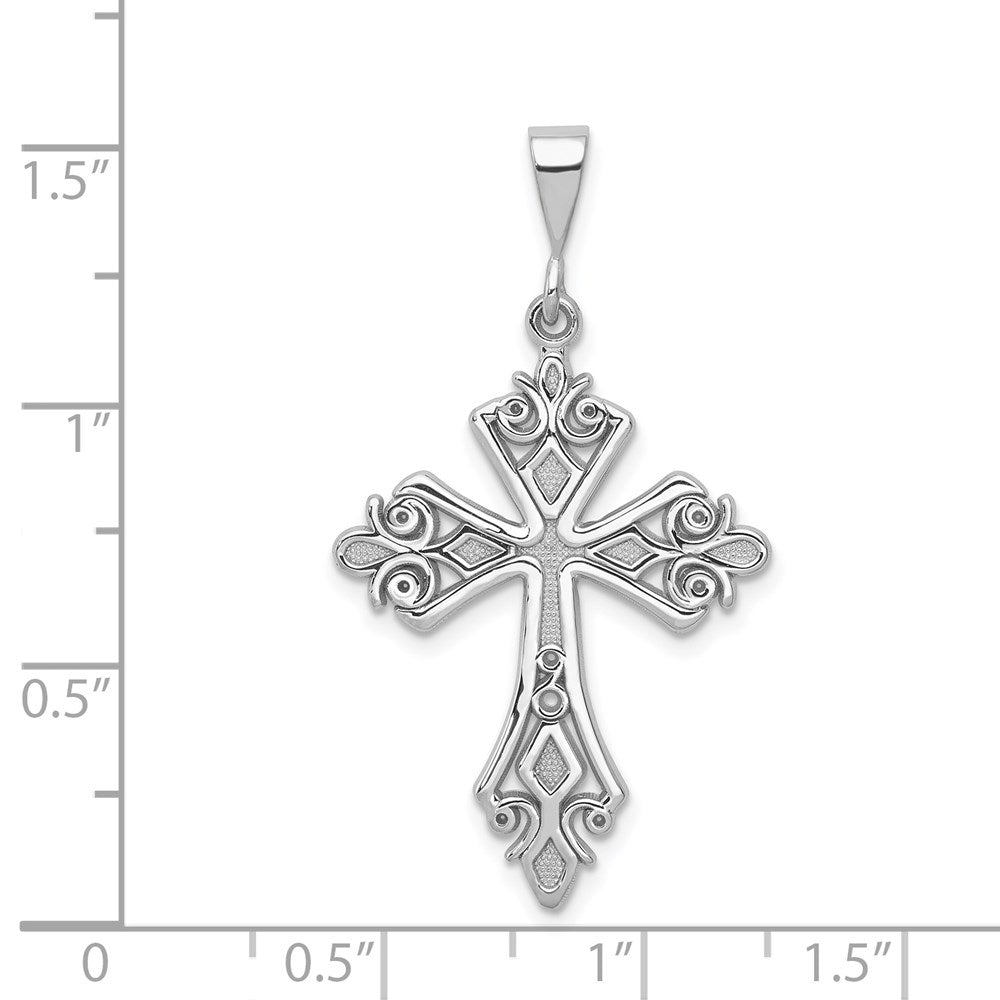 14k White Gold 20 mm Fleur De Lis Cross Pendant (1.95 grams)