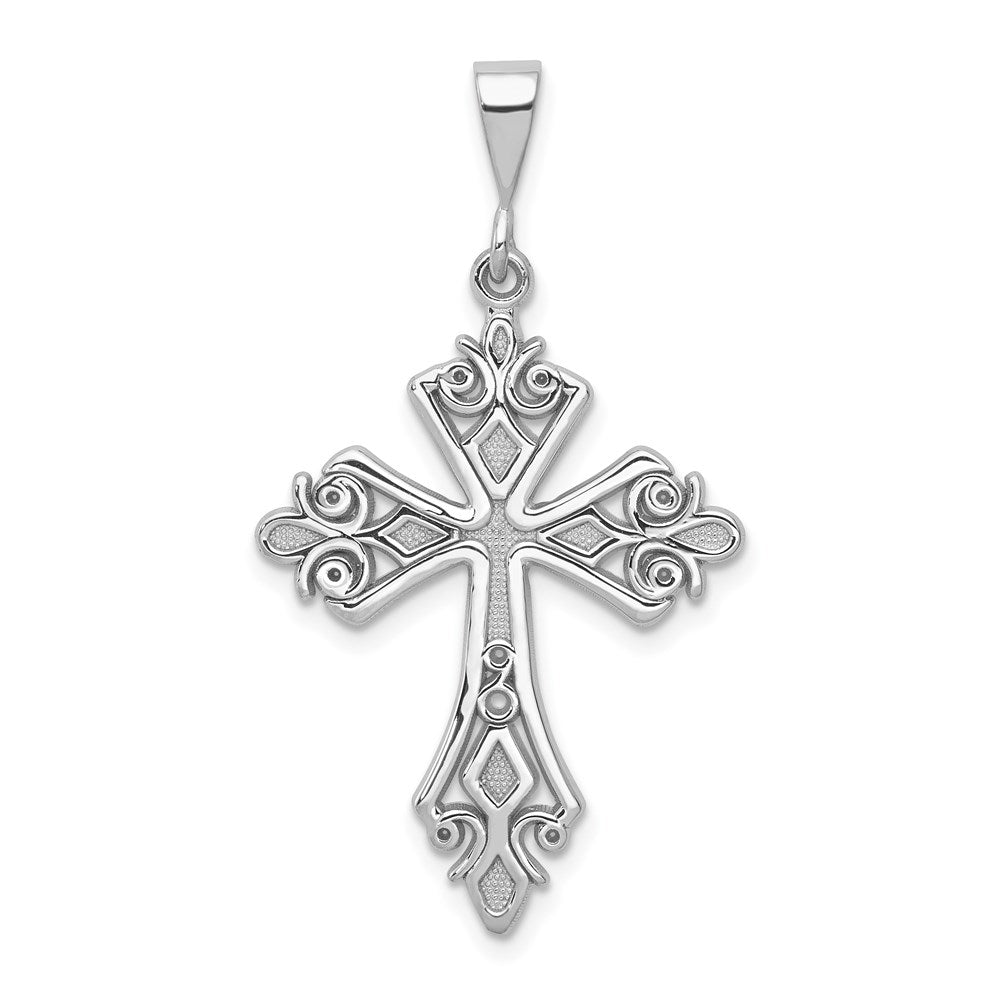 14k White Gold 20 mm Fleur De Lis Cross Pendant (1.95 grams)