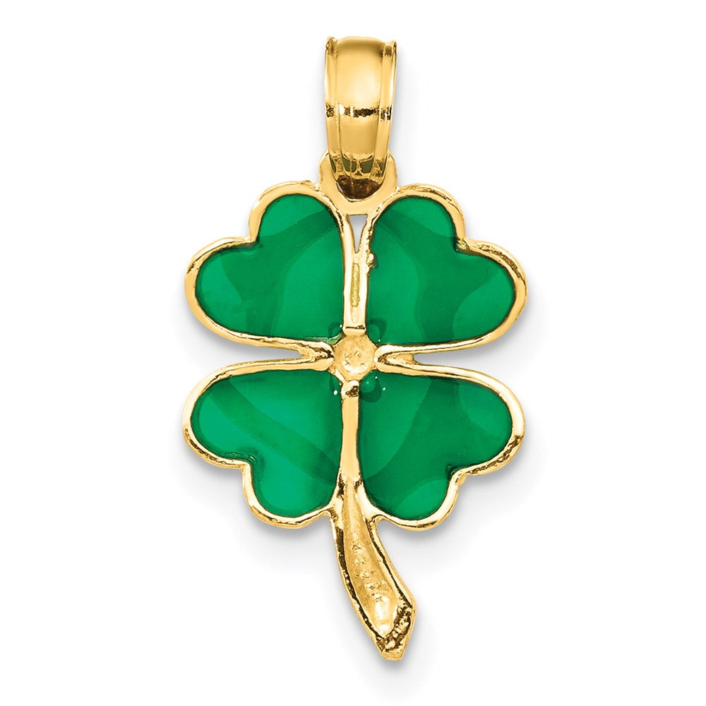 14k Yellow Gold 10 mm 4-Leaf Clover Enameled Pendant (0.72 grams)