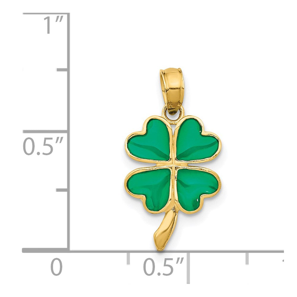 14k Yellow Gold 10 mm 4-Leaf Clover Enameled Pendant (0.72 grams)