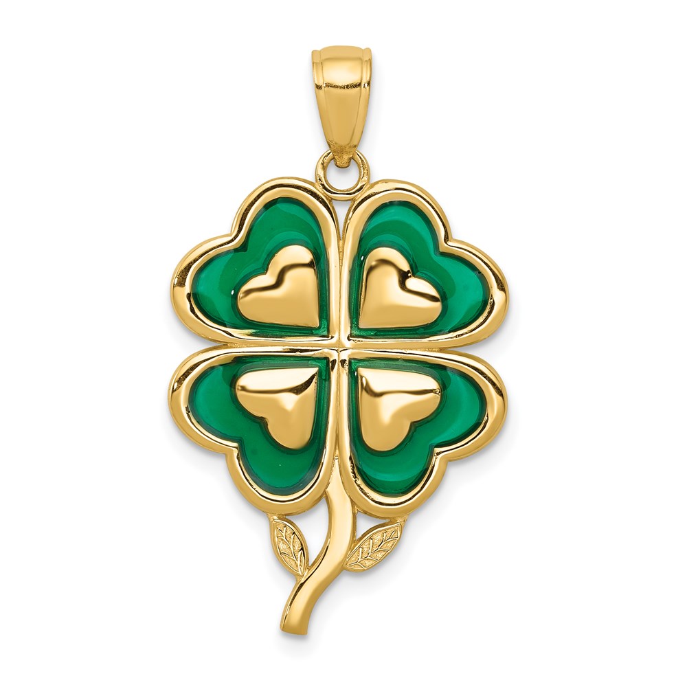 14k Yellow Gold 20 mm 4-Leaf Clover Pendant with Enameled Tips Pendant