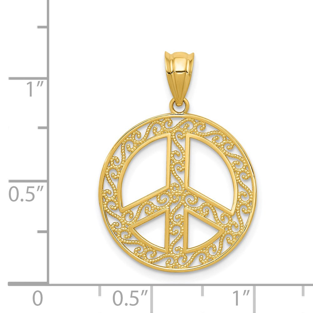 14k Yellow Gold 20 mm Filigree Peace Sign Pendant (1.12 grams)