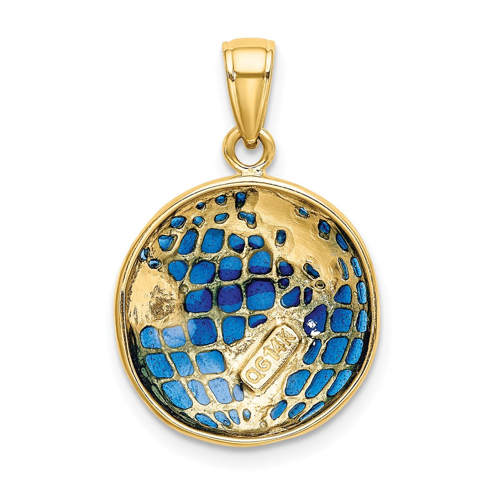 14k Yellow Gold 16.5 mm Blue Enameled Globe Pendant (2.07 grams)