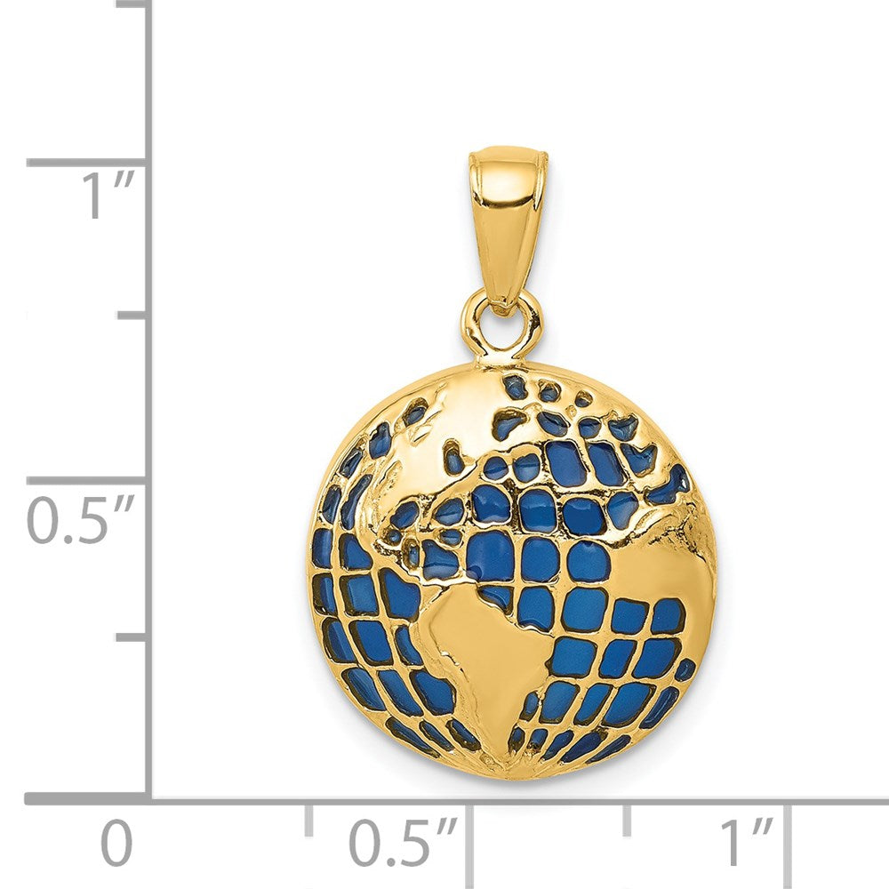 14k Yellow Gold 16.5 mm Blue Enameled Globe Pendant (2.07 grams)