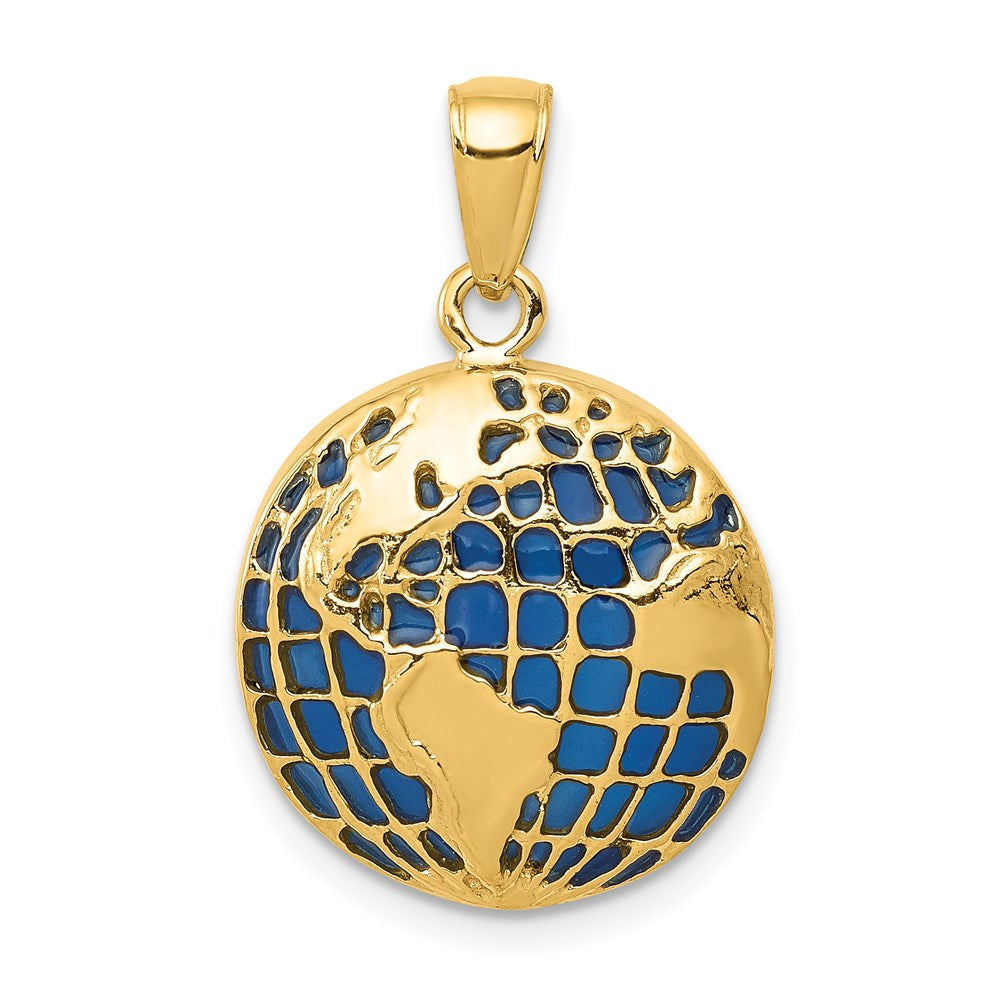 14k Yellow Gold 16.5 mm Blue Enameled Globe Pendant (2.07 grams)