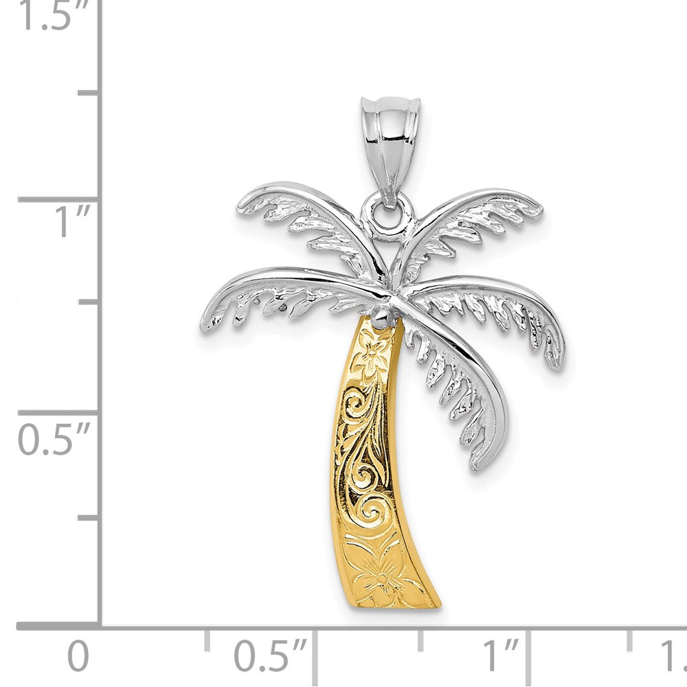 14k Two-tone 21 mm Palm Tree Pendant (1.74 grams)