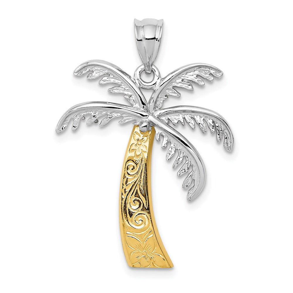 14k Two-tone 21 mm Palm Tree Pendant (1.74 grams)