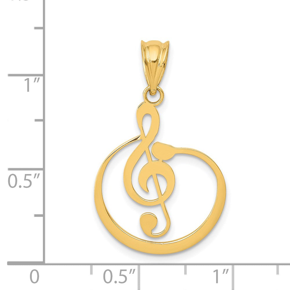 14k Yellow Gold 18 mm G Clef Musical Note Pendant (0.91 grams)