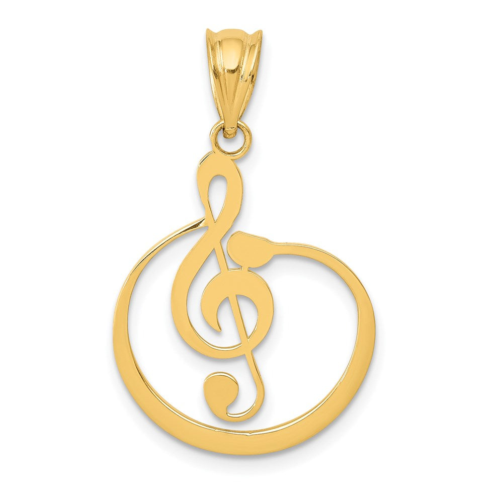 14k Yellow Gold 18 mm G Clef Musical Note Pendant (0.91 grams)