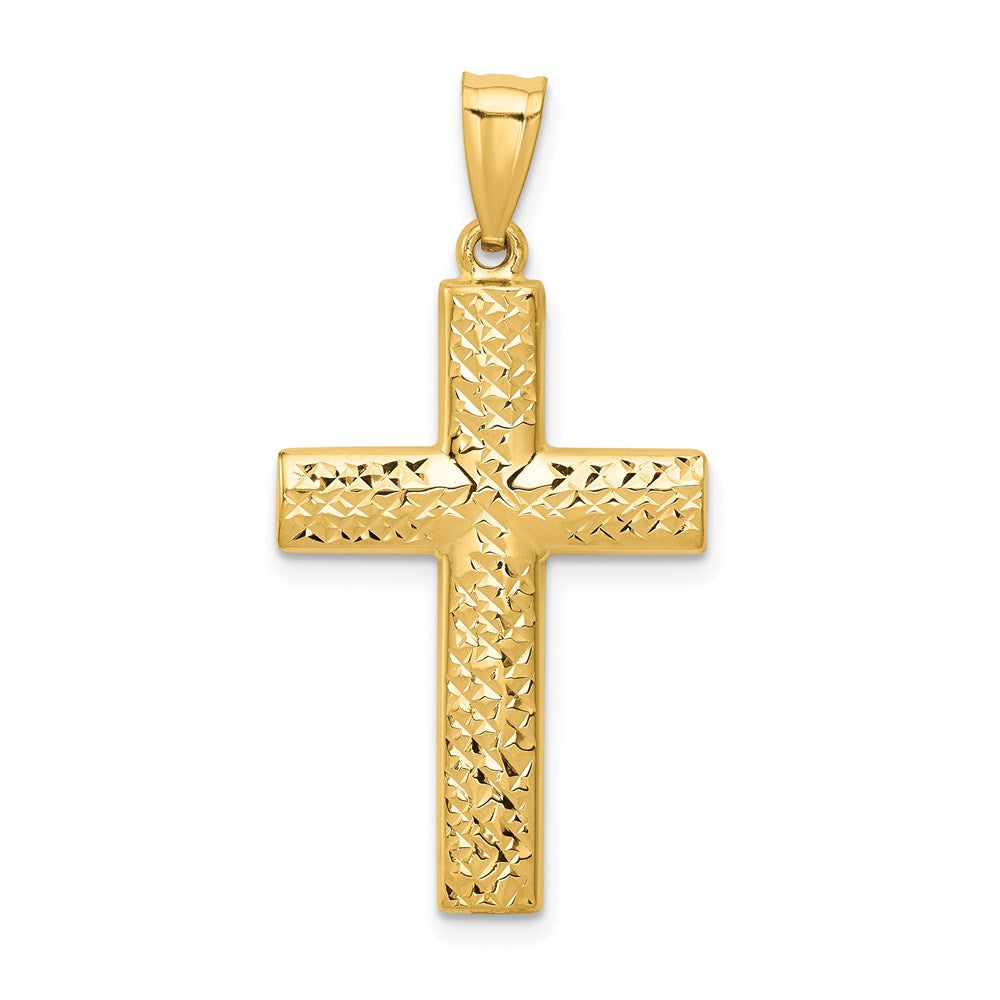 14k Yellow Gold 18 mm Reversible Textured/Polished Cross Pendant
