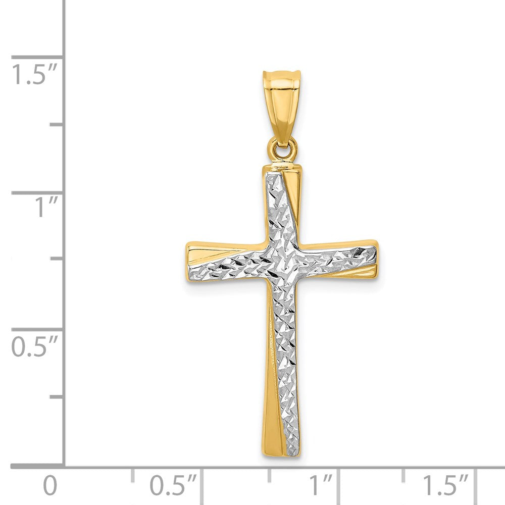 14k Yellow & Rhodium 18 mm  Diamond-cut Cross Pendant (1.17 grams)