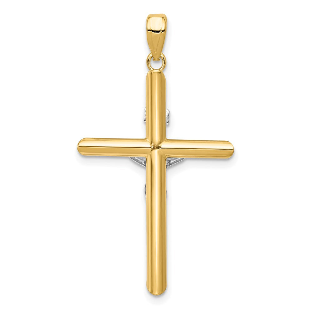 14k Two-tone 18 mm Hollow Crucifix Pendant (1.27 grams)