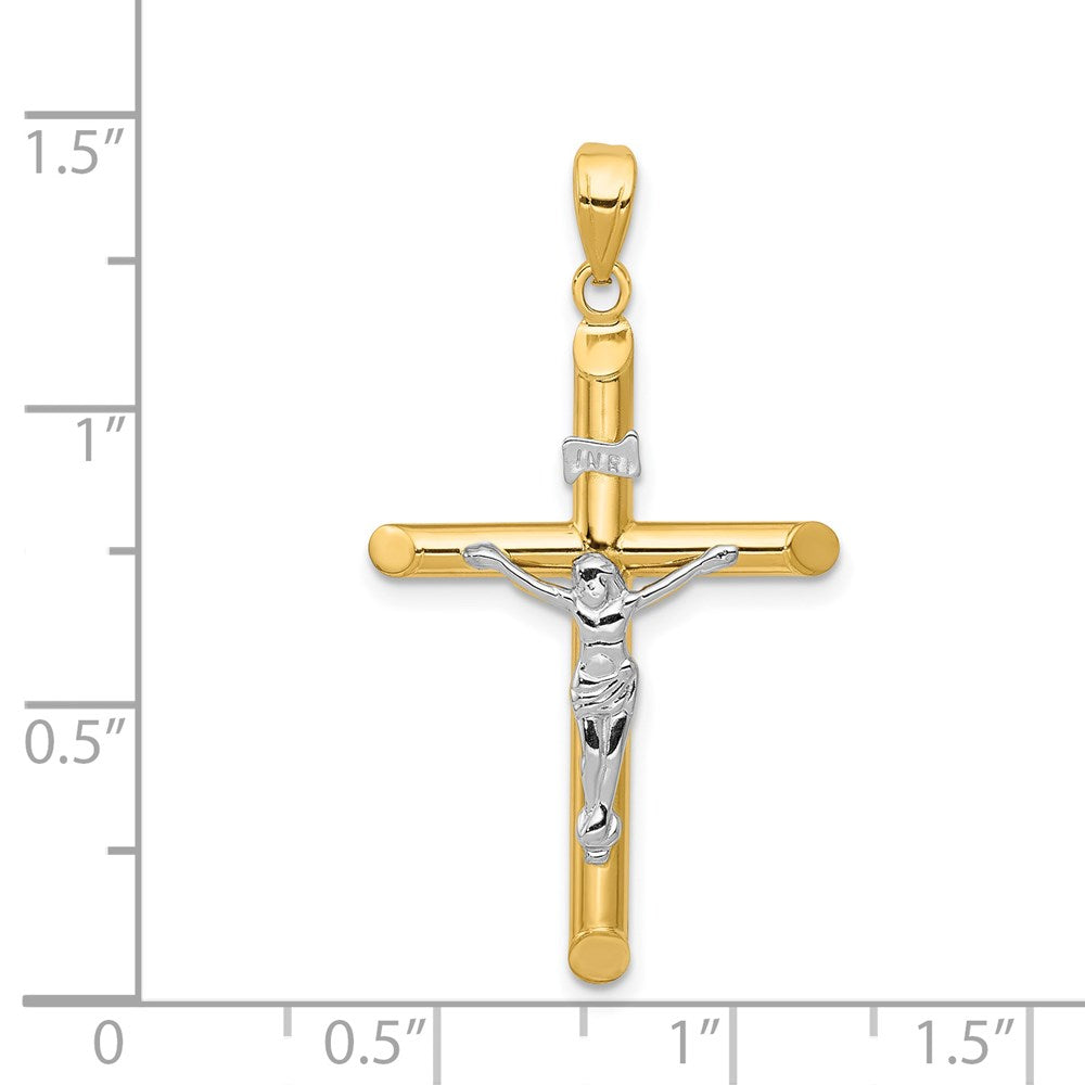 14k Two-tone 18 mm Hollow Crucifix Pendant (1.27 grams)