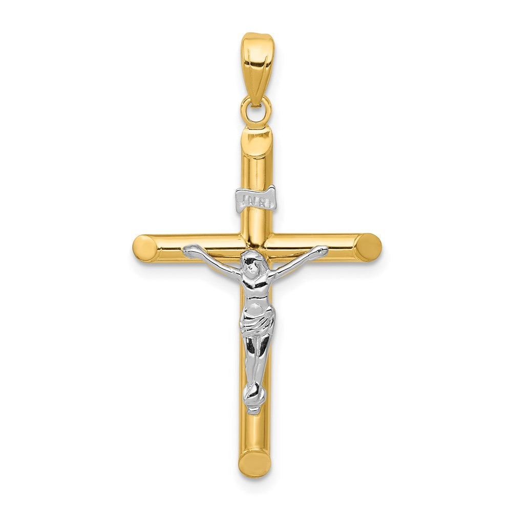 14k Two-tone 18 mm Hollow Crucifix Pendant (1.27 grams)