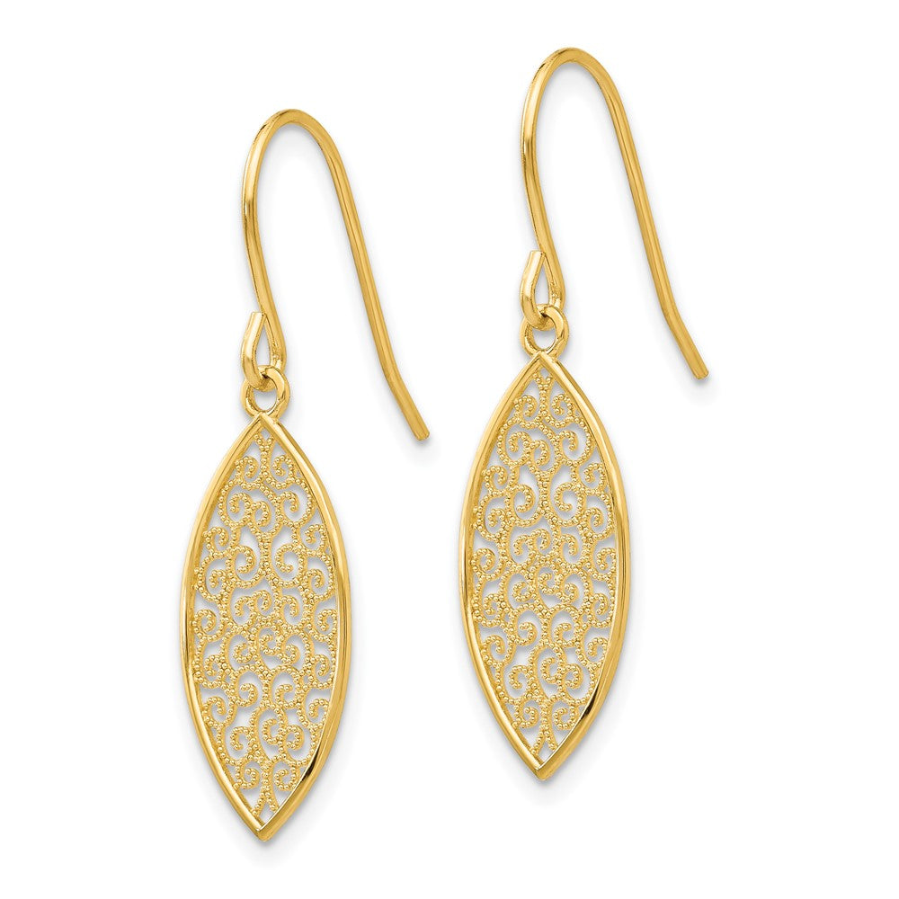 14k Yellow Gold 8 mm Fancy Filigree Teardrop Dangle Earrings (1.25 grams)