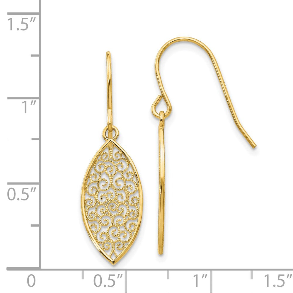 14k Yellow Gold 8 mm Fancy Filigree Teardrop Dangle Earrings (1.25 grams)