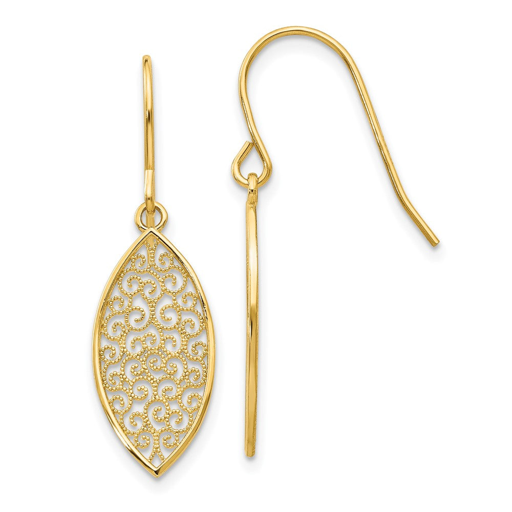 14k Yellow Gold 8 mm Fancy Filigree Teardrop Dangle Earrings (1.25 grams)