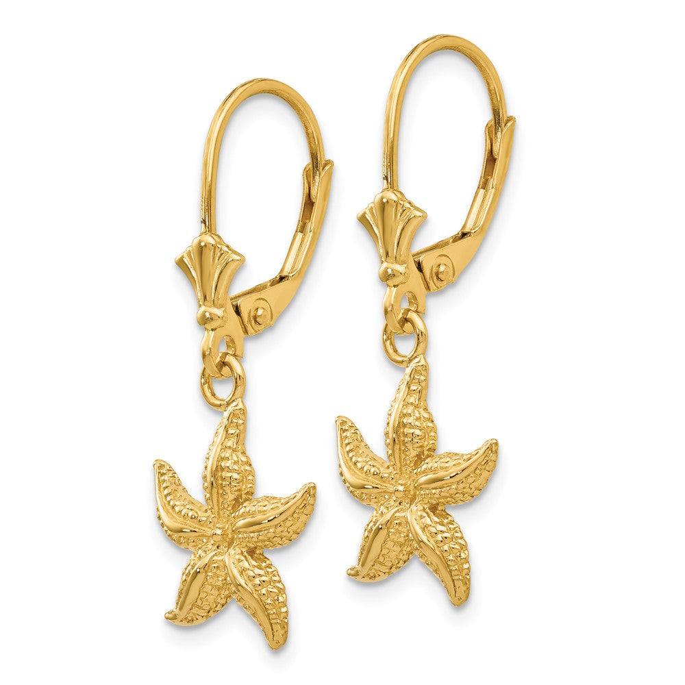 14k Yellow Gold 12 mm Starfish Leverback Earrings (2.41 grams)