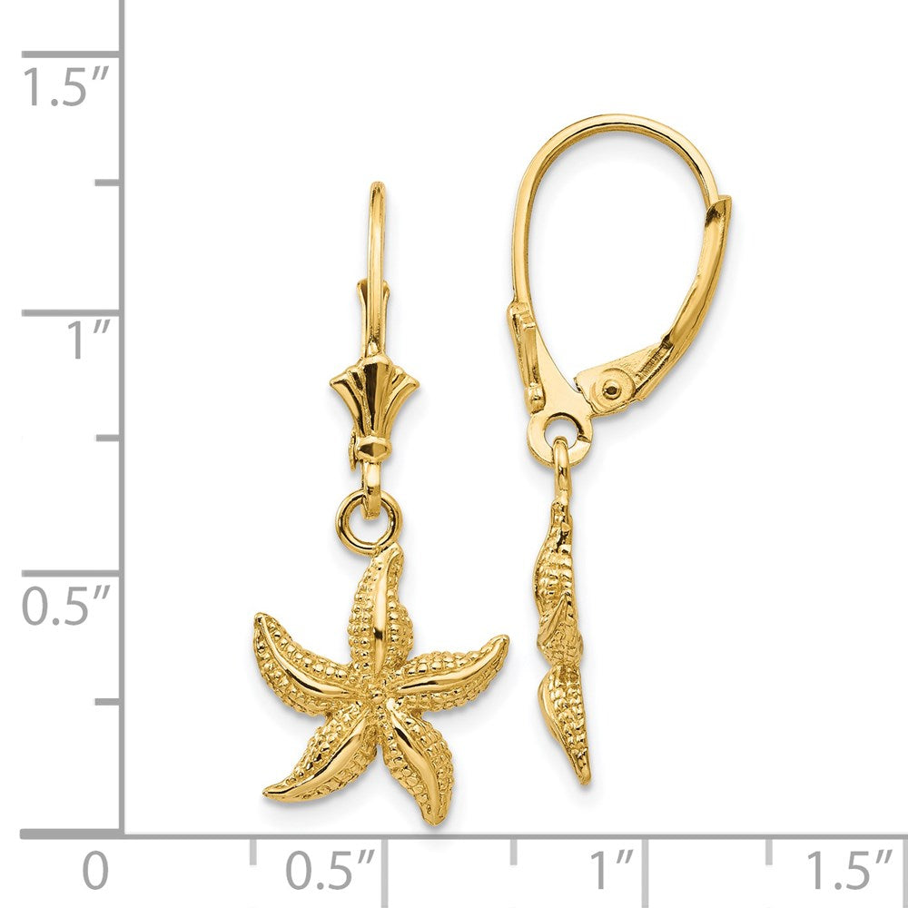 14k Yellow Gold 12 mm Starfish Leverback Earrings (2.41 grams)