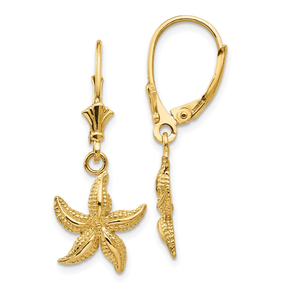 14k Yellow Gold 12 mm Starfish Leverback Earrings (2.41 grams)