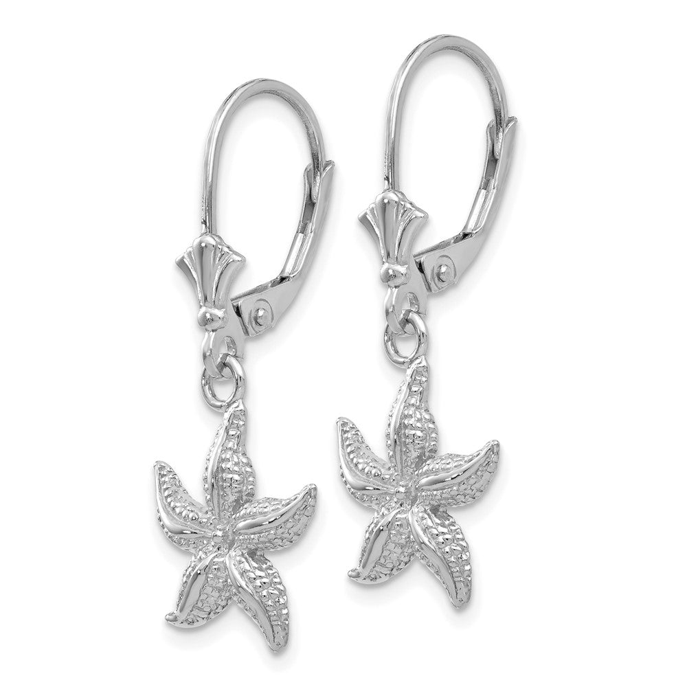 14k White Gold 12 mm  Starfish Leverback Earrings (2.49 grams)