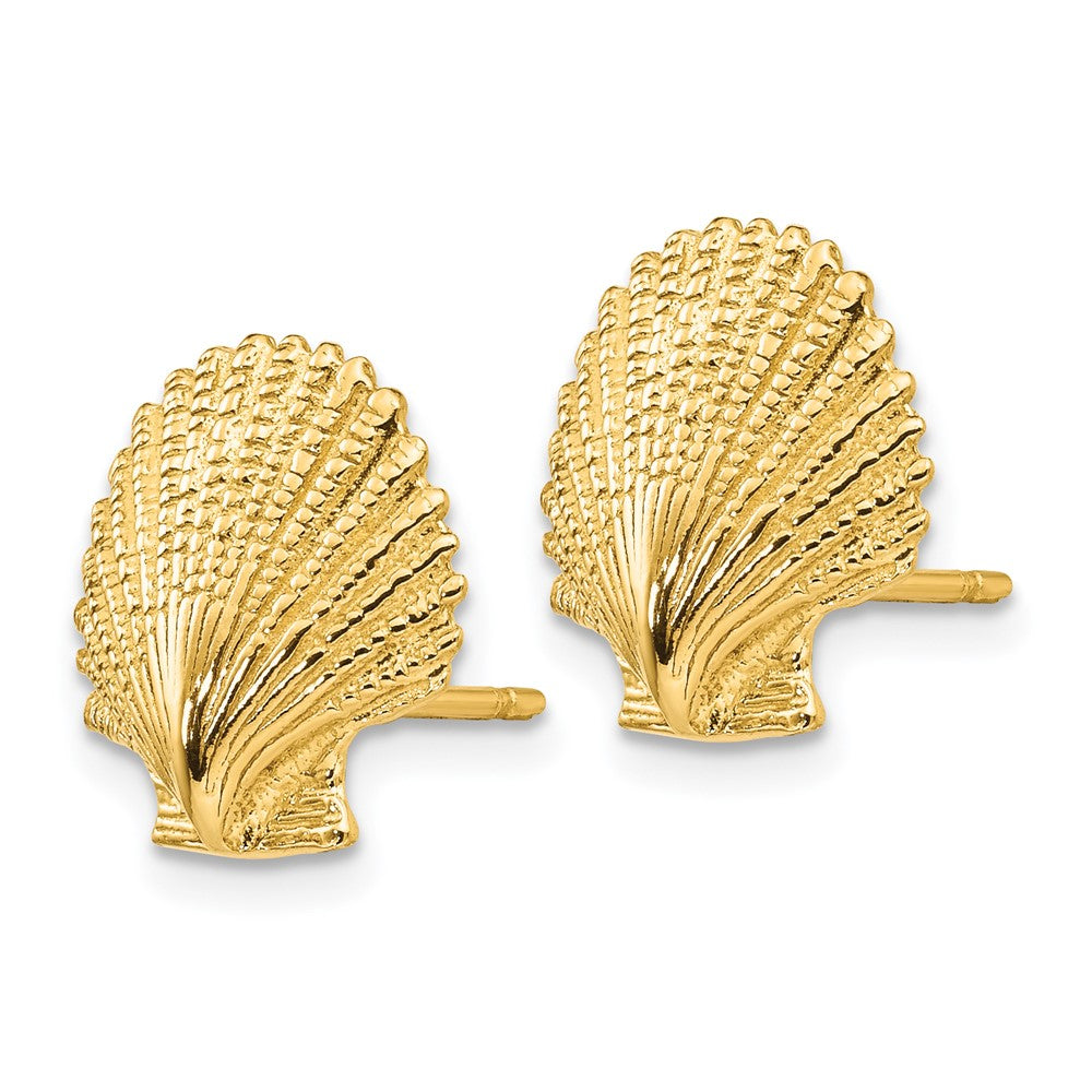 14k Yellow Gold 13 mm Scallop Shell Post Earrings (3.03 grams)