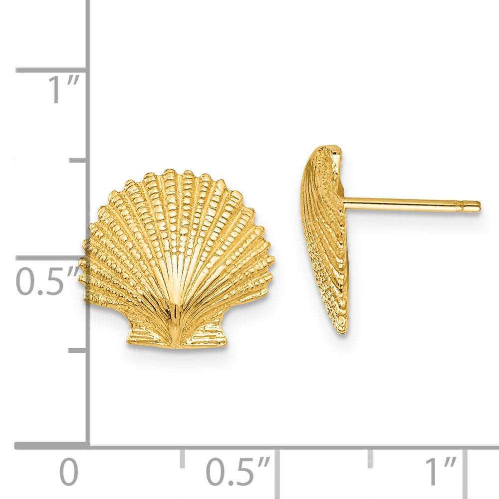14k Yellow Gold 13 mm Scallop Shell Post Earrings (3.03 grams)